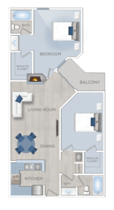 Apartment floor plan in Hollywood California featuring two bedrooms.